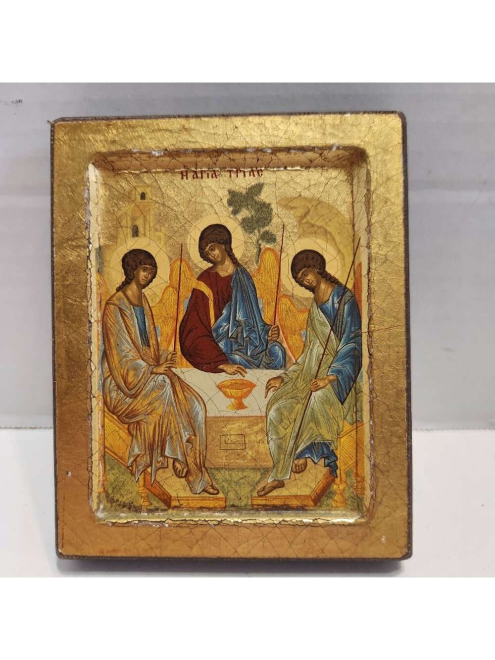 Holy Trinity Byzantine Icon Replica On Gold Wood Canvas With Certificate READ